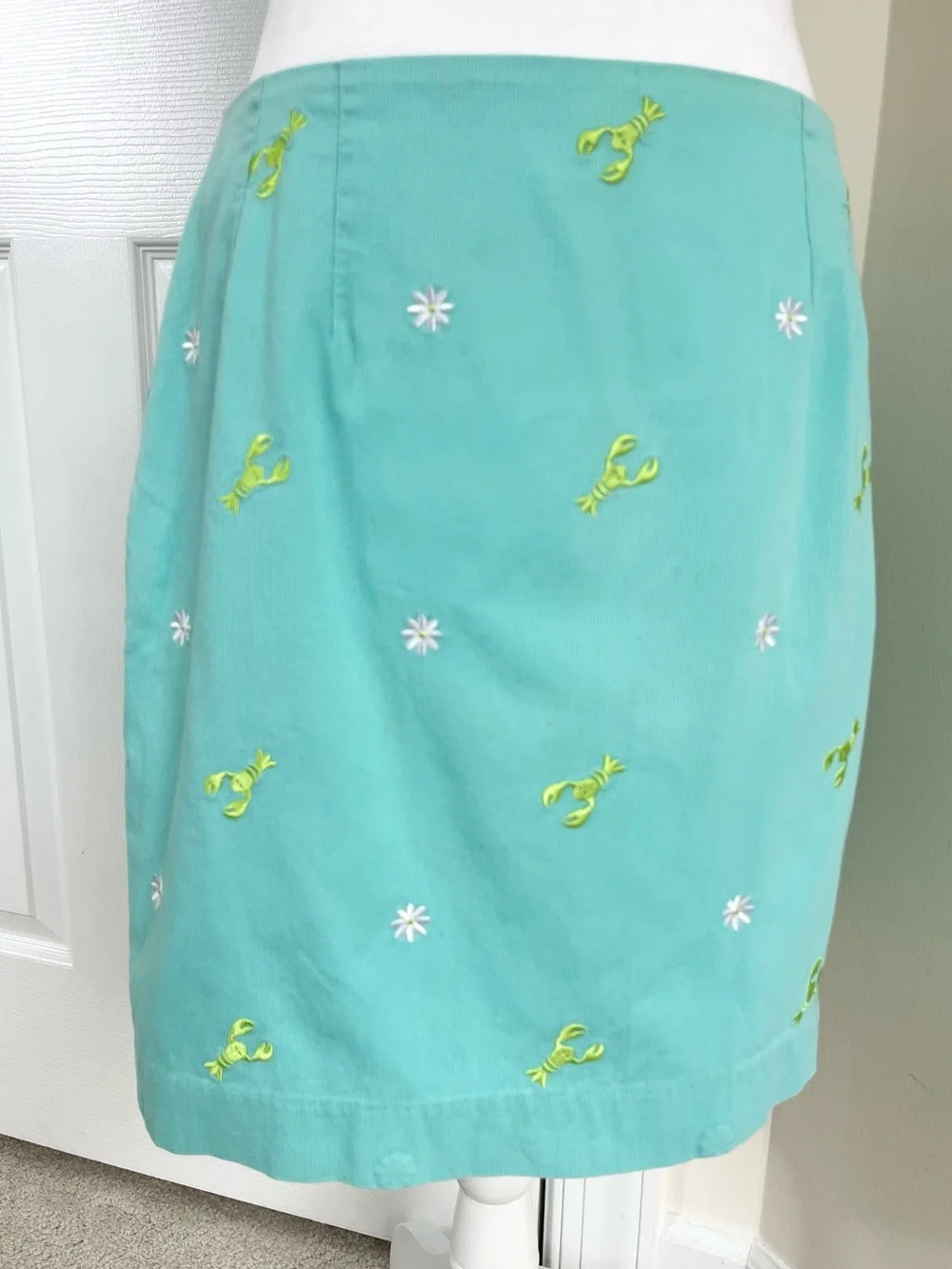 Vintage Lilly Pulitzer White Label Lobster Embroidered Mini Skirt Blue Green 8